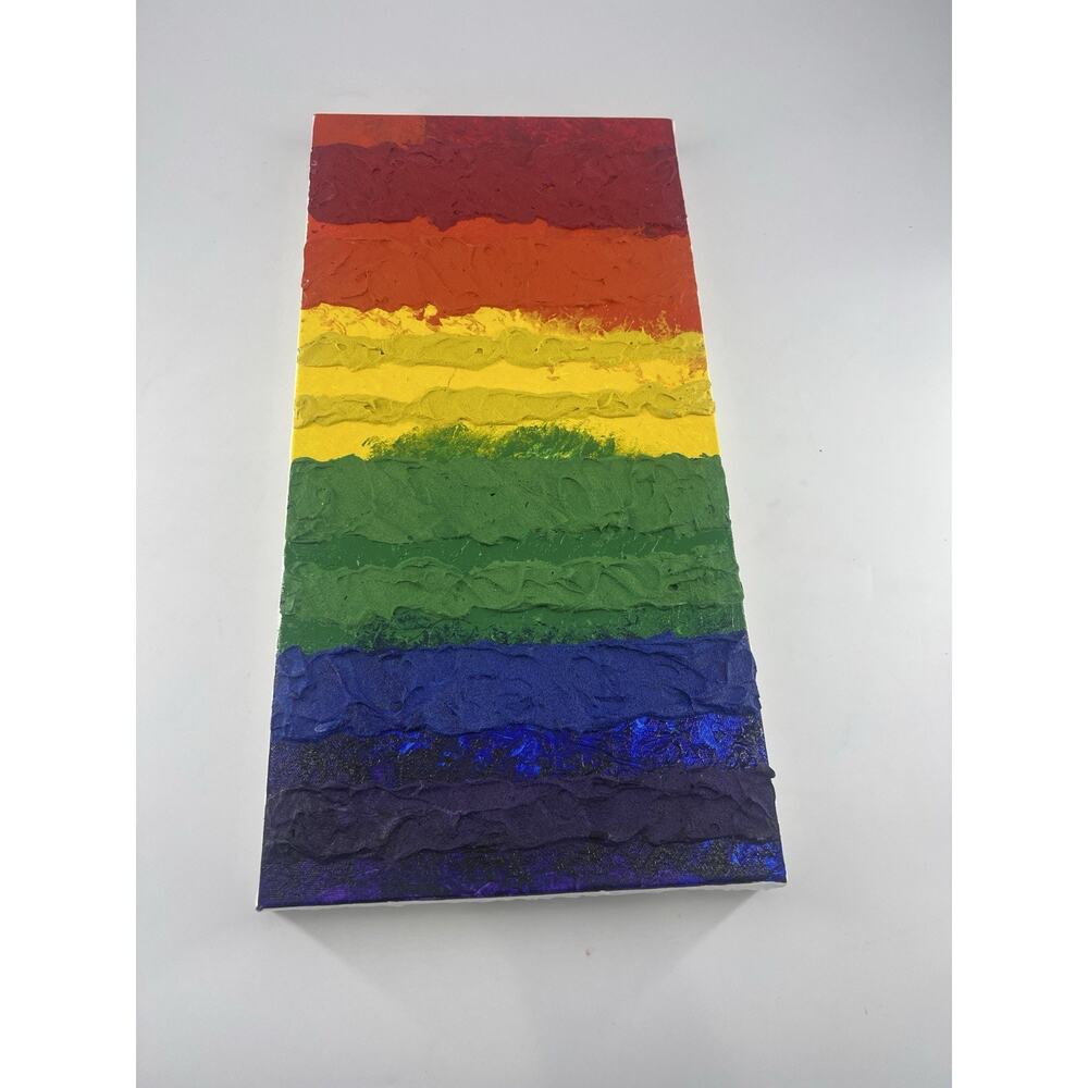 Handmade Painting Rainbow Colorful Acrylic on Canvas Rectangle Home Decor 20x10